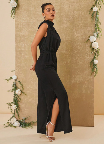 Комбінезон SHEIN комбінезон-брюки однотонний чорний кежуал поліестер