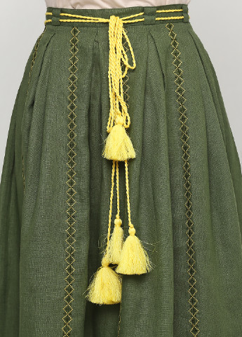 Спідниця Lugin кльош орнамент зелена кежуал льон
