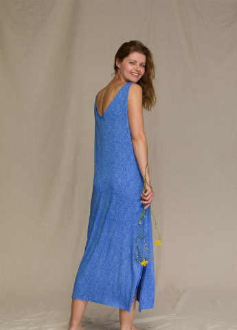 Темно-голубое повседневный платье женское lnd 916 1 a21 оверсайз Key с орнаментом