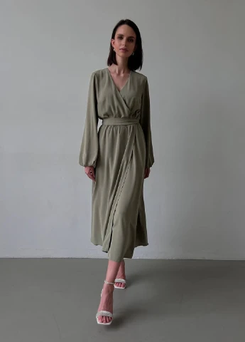 Кавова кежуал сукня на запах Fashion однотонна