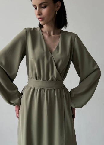 Кавова кежуал сукня на запах Fashion однотонна