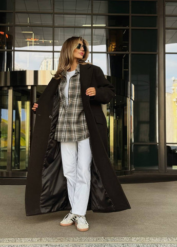 Темно-коричневе демісезонне Пальто двобортне No Brand