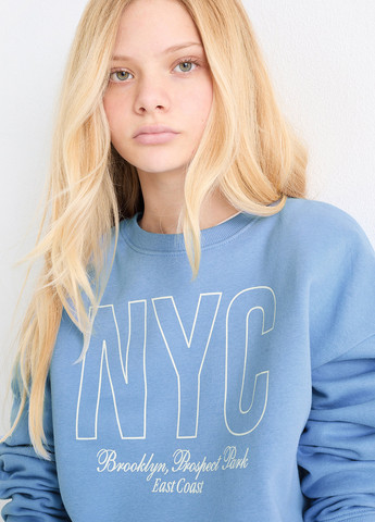 C&A світшот напис світло-синій спортивний, кежуал футер, бавовна