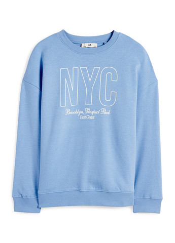 C&A світшот напис світло-синій спортивний, кежуал футер, бавовна