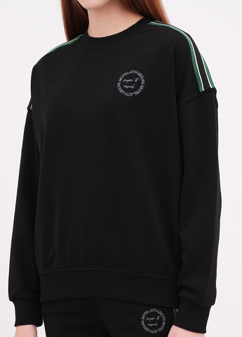 Черный свитшот EQUILIBRI однотонный лампасы, вышивка (355383112)