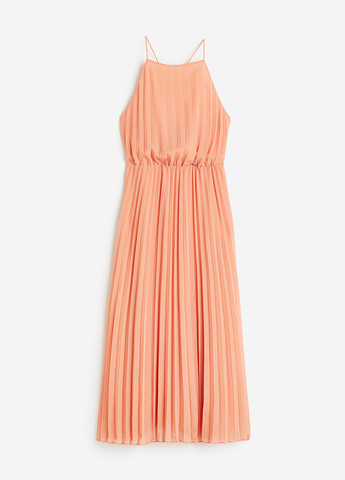 Персиковое коктейльное платье плиссированное, с открытой спиной H&M однотонное