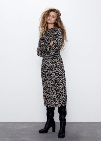 Комбінована кежуал сукня плісована Zara леопардовий