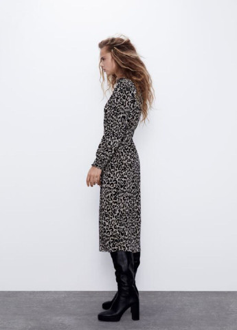 Комбінована кежуал сукня плісована Zara леопардовий