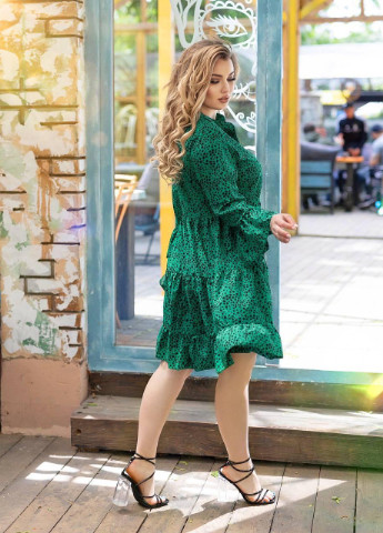 Темно-зеленое женское свободное платье с длинным рукавом зеленого цвета размер батал 54/56 363094 New Trend
