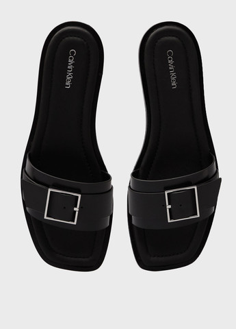 Черные шлепанцы Calvin Klein с пряжкой, с логотипом
