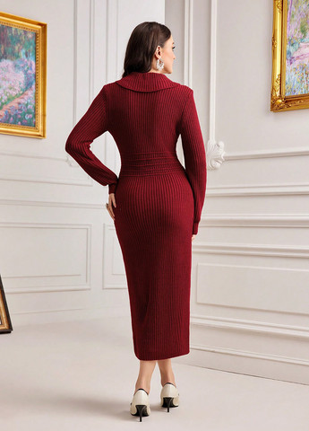 Вишневое кэжуал платье платье-свитер SHEIN однотонное