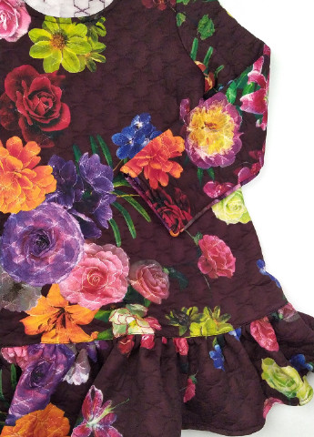 Бордовое кэжуал платье а-силуэт Ласточка с цветочным принтом