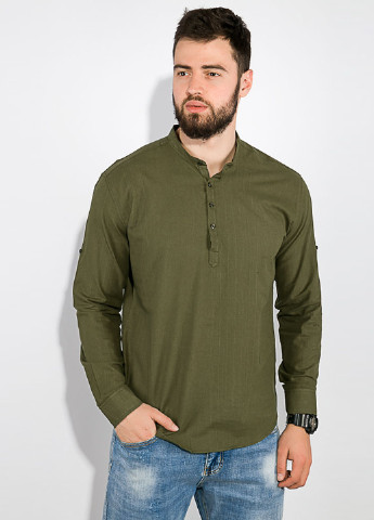 Оливковковая (хаки) кэжуал рубашка однотонная Time of Style с длинным рукавом