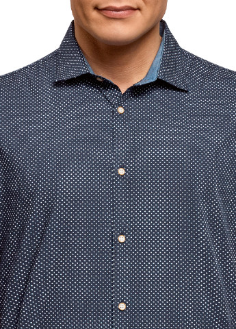 Темно-синяя кэжуал рубашка в горошек Oodji с коротким рукавом