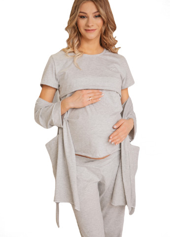 6601(55)8829603(55)03 Комплект для вагітних і годуючих (Укорочений халат, футболка, штани) Сірий HN рита (223533256)