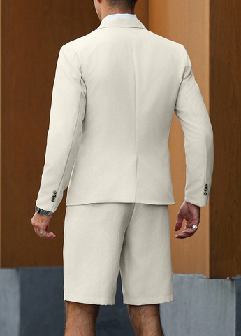 Світло-бежевий демісезонний костюм (піджак, шорти) з шортами SHEIN