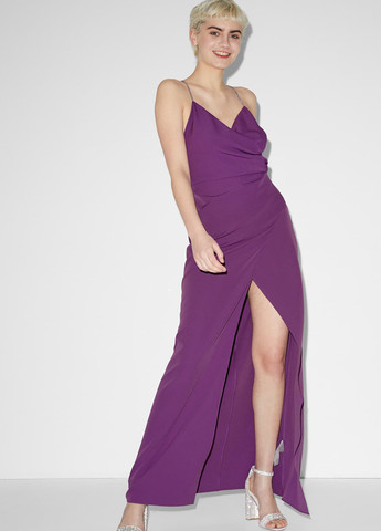 Фиолетовое вечернее платье с открытой спиной C&A однотонное