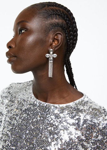 Серебряное коктейльное, вечернее платье а-силуэт H&M однотонное