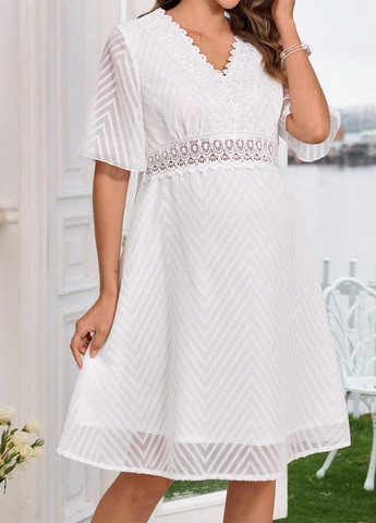 Білий святковий, вечірня, кежуал сукня в стилі армпір SHEIN однотонна