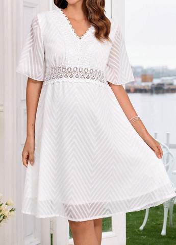 Білий святковий, вечірня, кежуал сукня в стилі армпір SHEIN однотонна