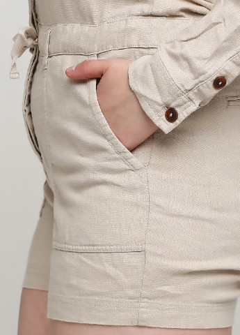 Комбинезон H&M комбинезон-шорты однотонный светло-бежевый кэжуал лен, вискоза