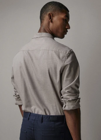 Кофейная кэжуал рубашка меланж Massimo Dutti