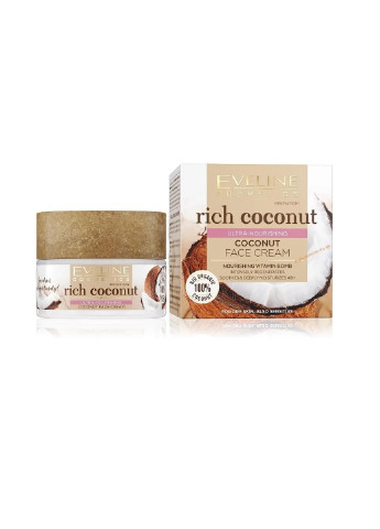 Мультипоживний кокосовий крем для обличчя для сухої та чутливої шкіри серія Rich Coconut 50 мл Eveline (253853459)