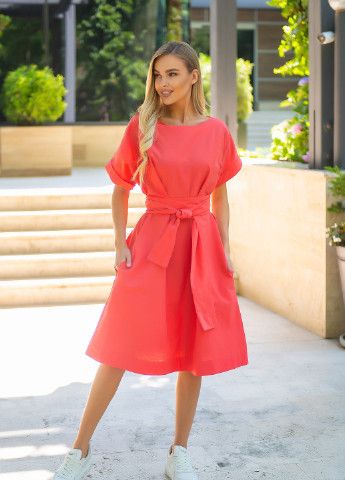 Коралловое кэжуал свободное платье кроя оверсайз INNOE однотонное