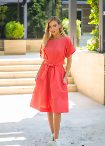 Коралловое кэжуал свободное платье кроя оверсайз INNOE однотонное
