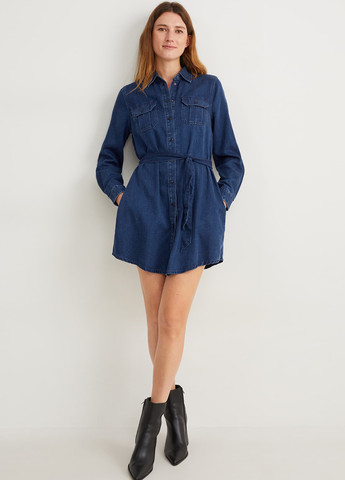 Синя кежуал, джинсова сукня сукня-сорочка C&A однотонна