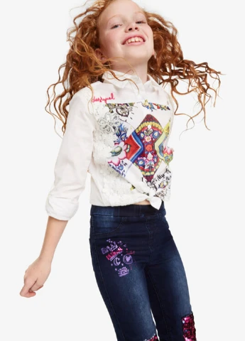 Синие демисезонные зауженные джинсы Desigual