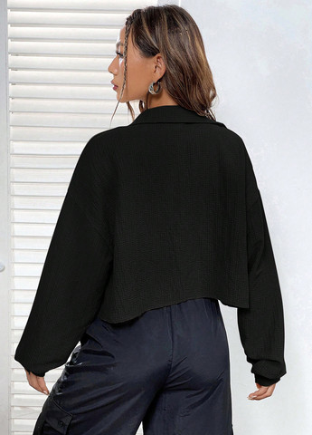 Черная кэжуал рубашка однотонная SHEIN