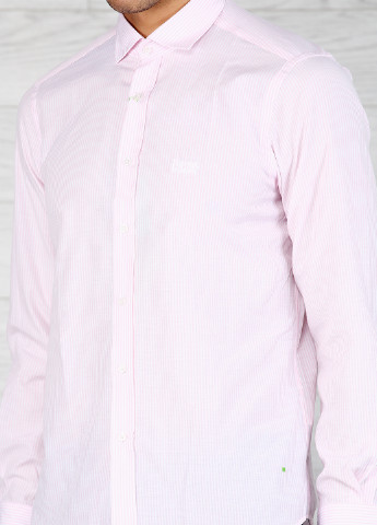 Розовая кэжуал рубашка в полоску Hugo Boss с длинным рукавом