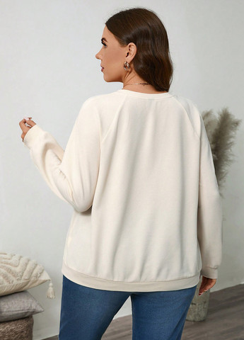 Светло-бежевый свитшот SHEIN однотонный бусины, аппликация (332312839)