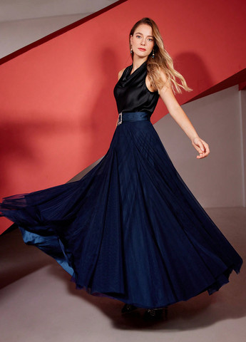 Темно-синяя кэжуал, вечерний однотонная юбка SHEIN клешированная-солнце