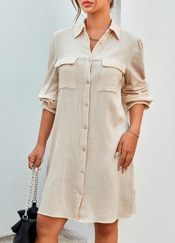 Светло-бежевое кэжуал платье рубашка SHEIN однотонное