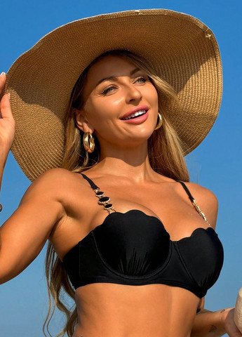 Черный летний купальник (лиф, трусики) балконет, раздельный SHEIN