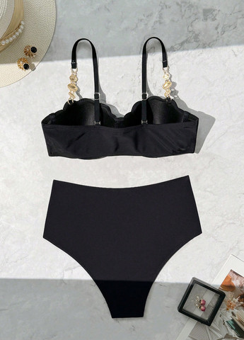 Черный летний купальник (лиф, трусики) балконет, раздельный SHEIN