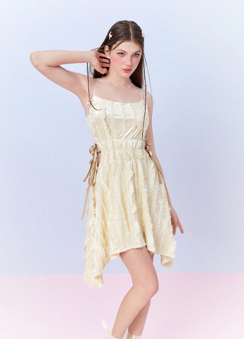 Светло-желтое праздничный, кэжуал платье клеш, а-силуэт, с открытой спиной SHEIN однотонное