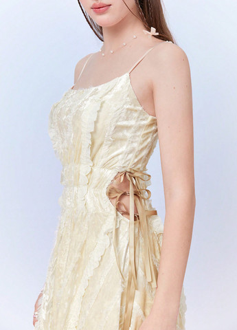 Светло-желтое праздничный, кэжуал платье клеш, а-силуэт, с открытой спиной SHEIN однотонное