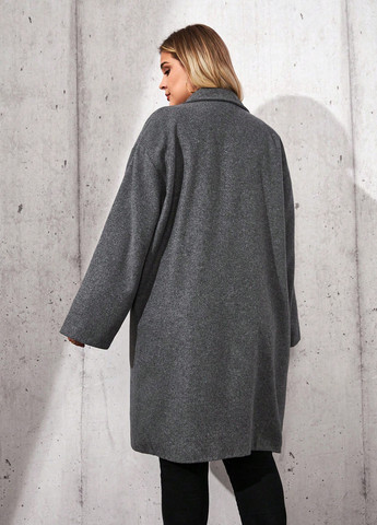 Темно-серое зимнее Пальто двубортное SHEIN