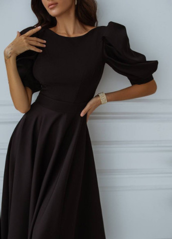 Черное вечернее платье с юбкой-солнце First Woman однотонное