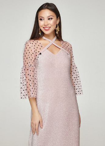 Розовое вечернее платье Solh в горошек