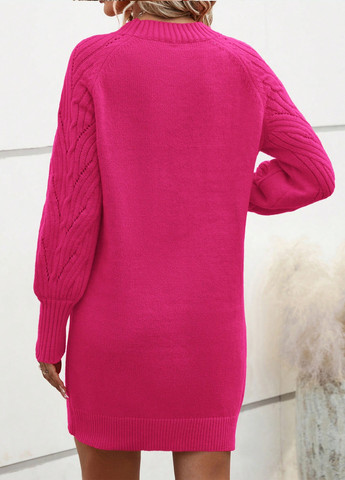 Фуксиновое (цвета Фуксия) кэжуал платье платье-свитер SHEIN однотонное