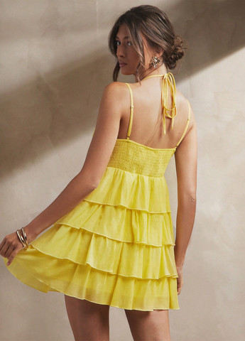 Желтое праздничный, кэжуал платье а-силуэт, с открытой спиной SHEIN однотонное