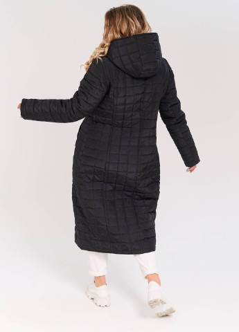 Черное демисезонное Стеганное пальто с капюшоном РОЗИ черное Tatiana