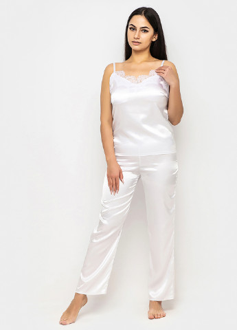 Білий демісезонний комплект (халат, топ, брюки) Ghazel