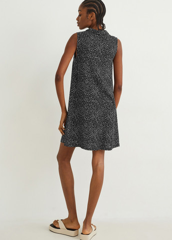 Черно-белое кэжуал платье а-силуэт C&A в горошек