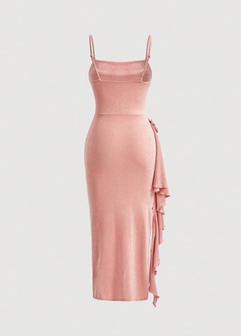 Світло-рожева вечірня, святковий сукня з відкритими плечима SHEIN однотонна