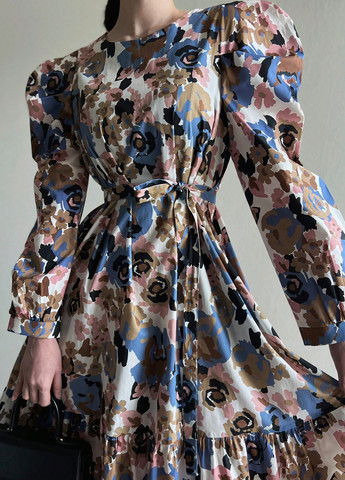 Молочное праздничный, деловое, кэжуал платье а-силуэт SHEIN с цветочным принтом